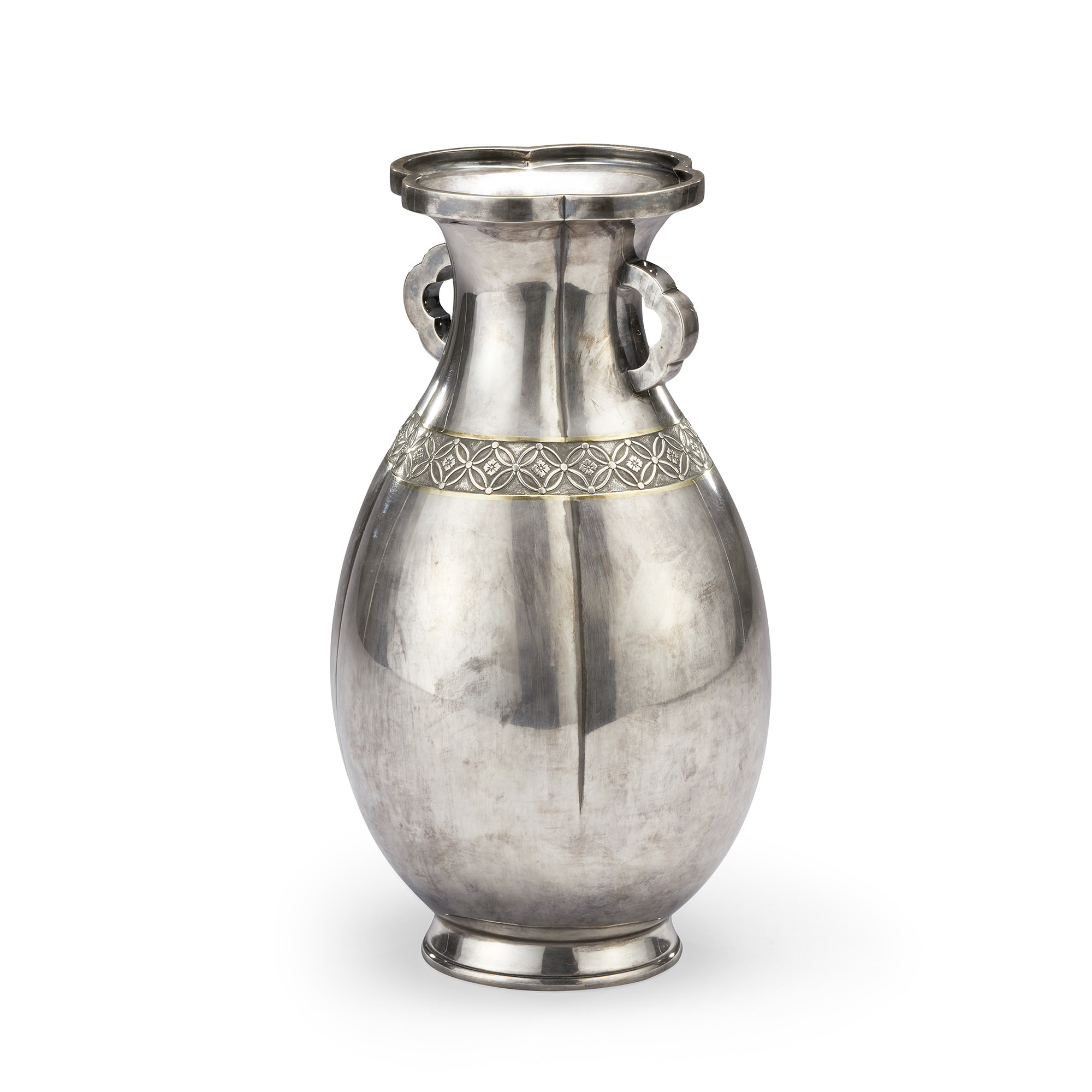 古多】六代中川浄益造 唐草象嵌入角豆鐶 釜環◇