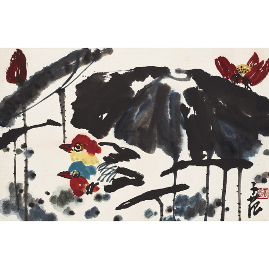  崔子范（1915-2011） 荷塘鴛鴦 