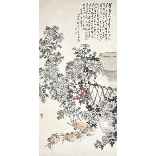  胡汀鹭（1884-1943）菊花和蟹  