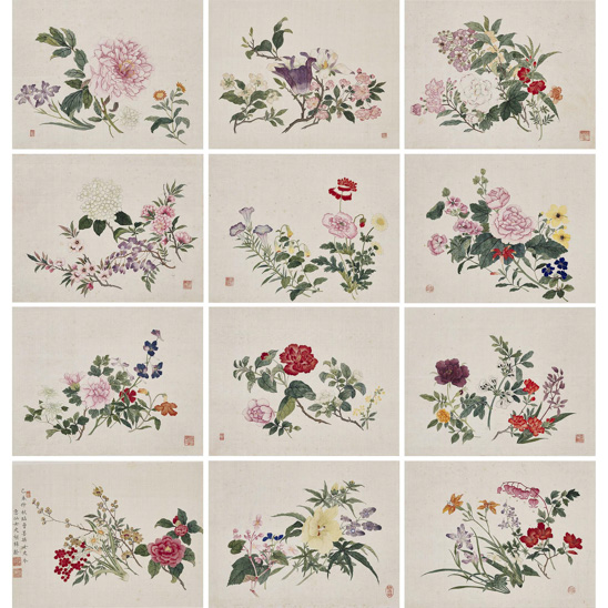  胡樨齡(清) 花卉十二開 