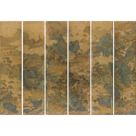  佚名 山水通景屏風六開 