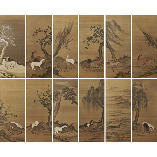  趙孟頫（款） 群馬六曲二雙屏風 