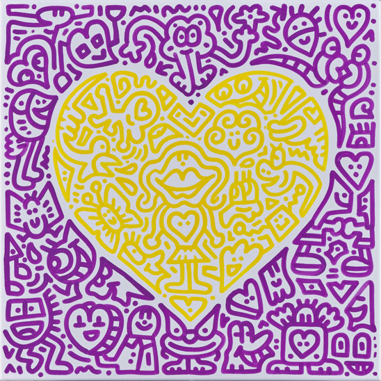  塗鴉先生（B.1994）愛心系列（紫色與黄色） #1 2019年作 